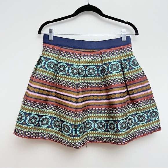 Anthropologie Morgan Carper Nomad Geometric Boho Print Pleated Mini Skirt - Picture 2 of 10